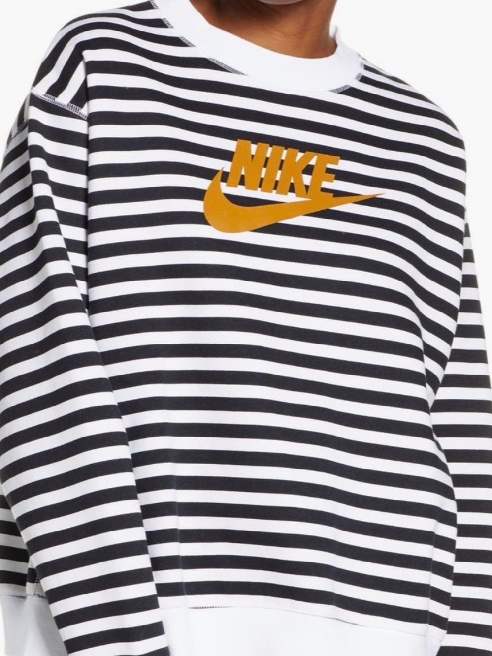 Nike Black and White Striped Shirt with White Swoosh Label